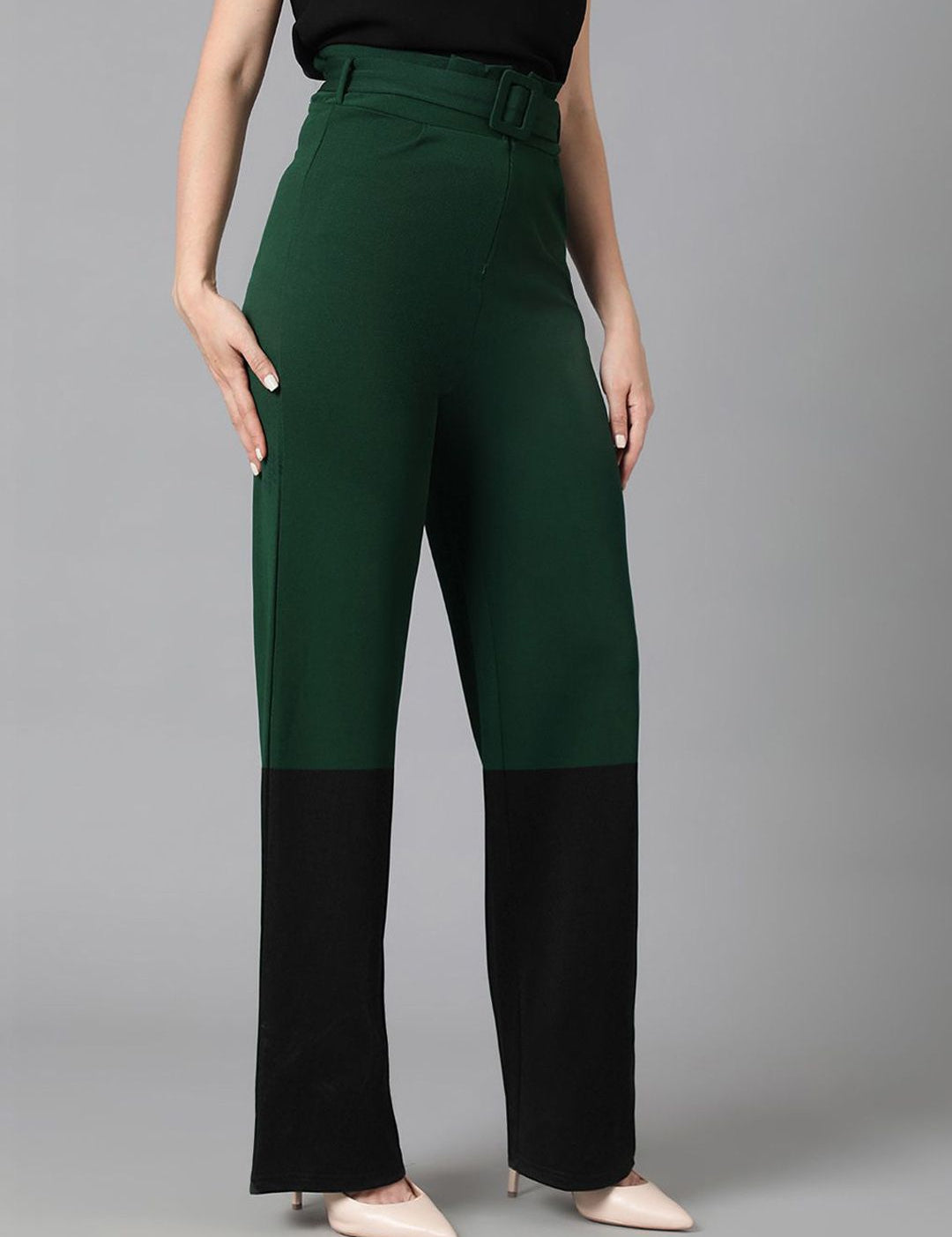 Kotty Women Solid Colourblocked High-Rise Easy Wash Trousers