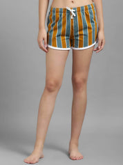 Kotty Women Striped Mid-Rise Cotton Lounge Shorts