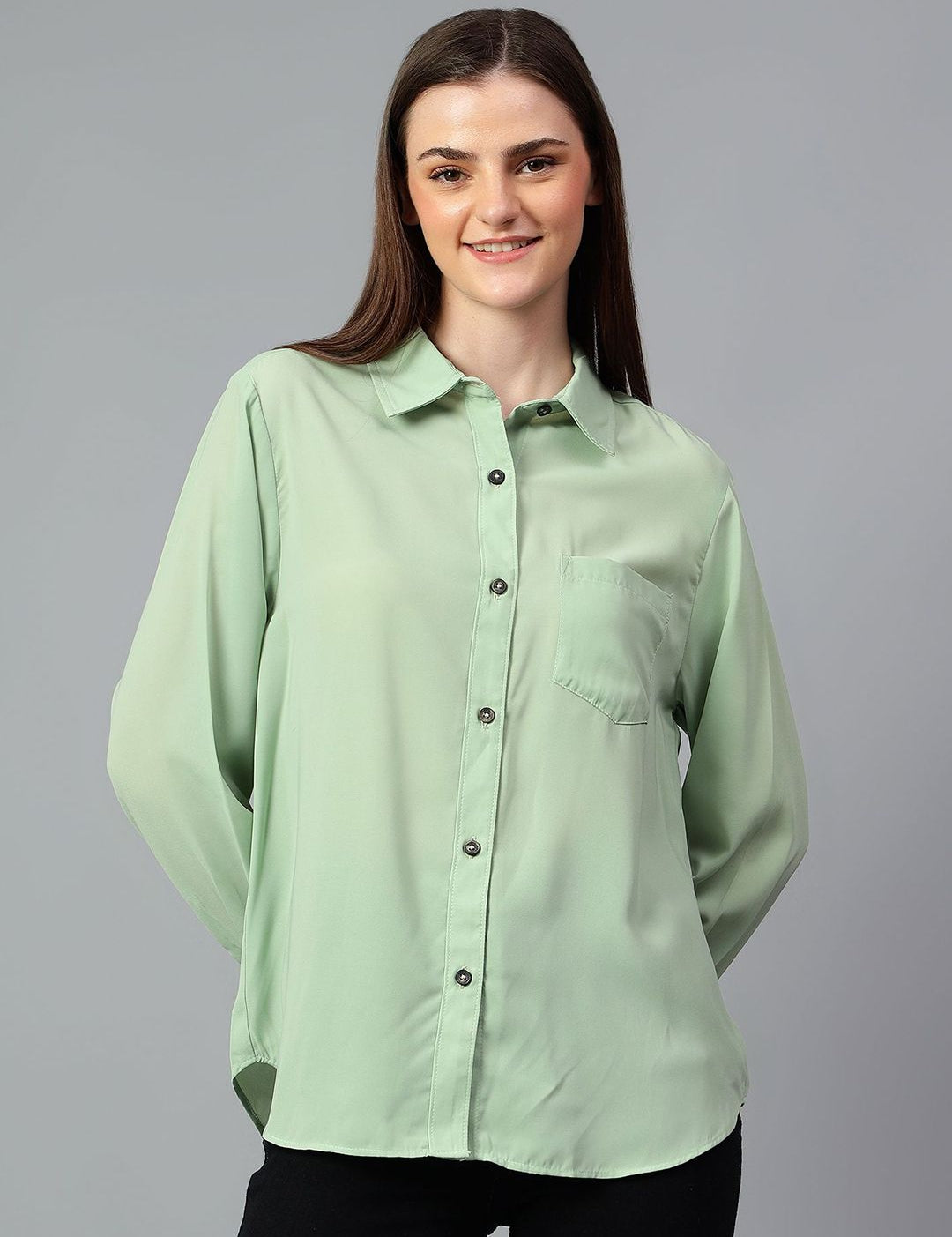 Kotty Women Comfort Spread Collar Solid Oversized Casual Shirt