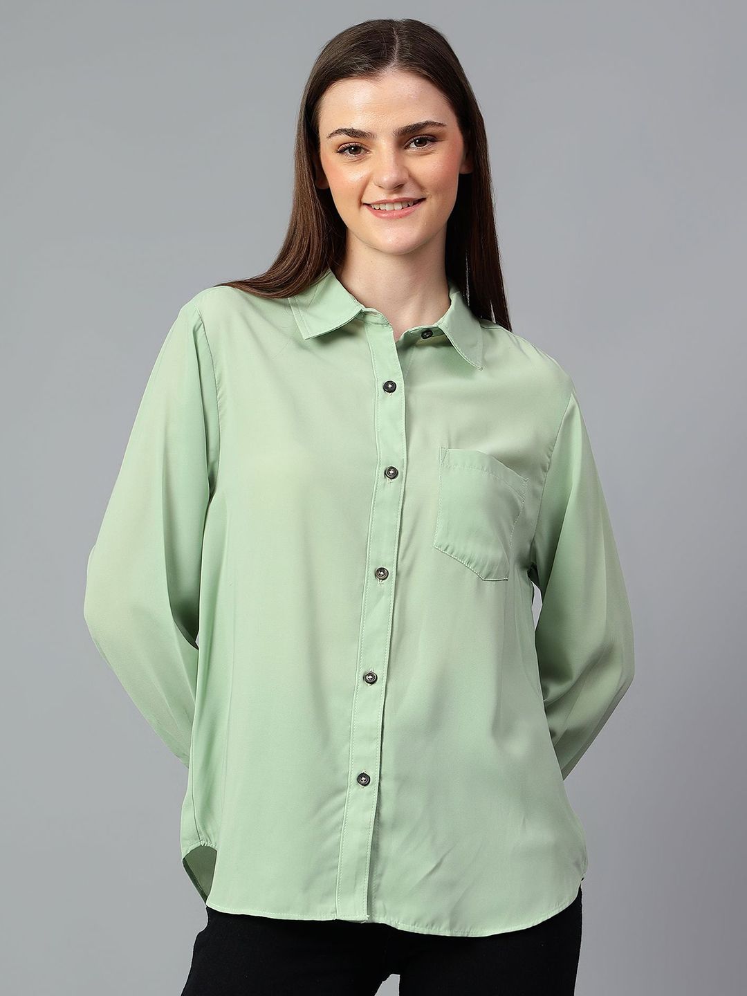 Kotty Women Comfort Spread Collar Solid Oversized Casual Shirt