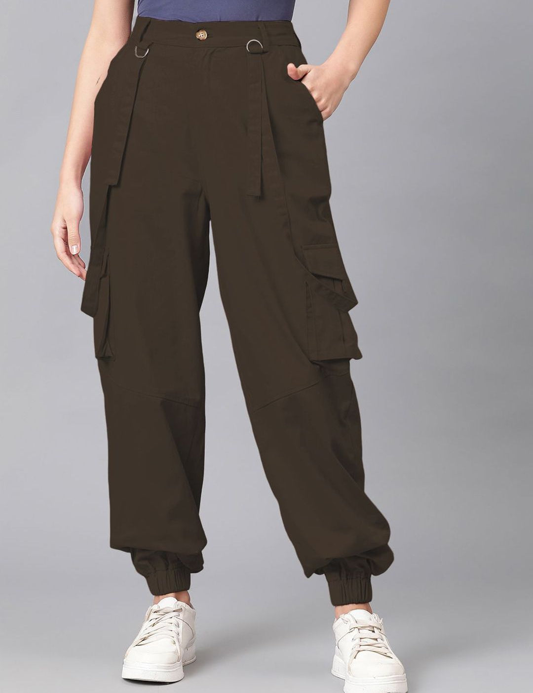 Kotty Women Relaxed High-Rise Easy Wash Cargos Trousers