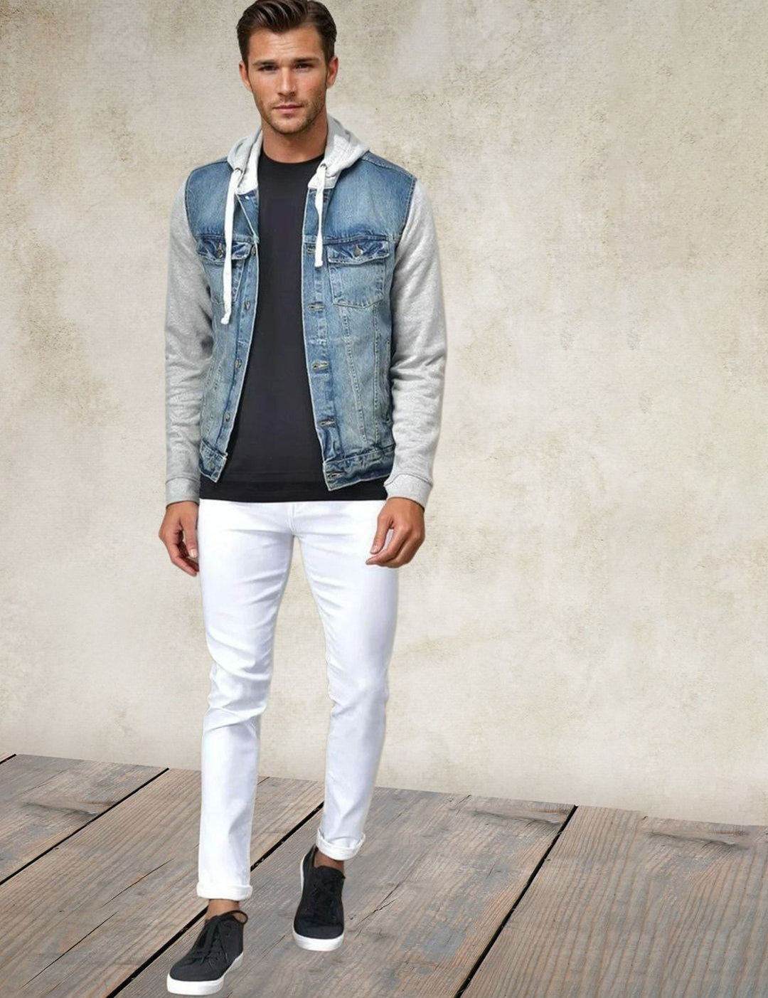 Kotty Men Hooded Solid Denim Jacket