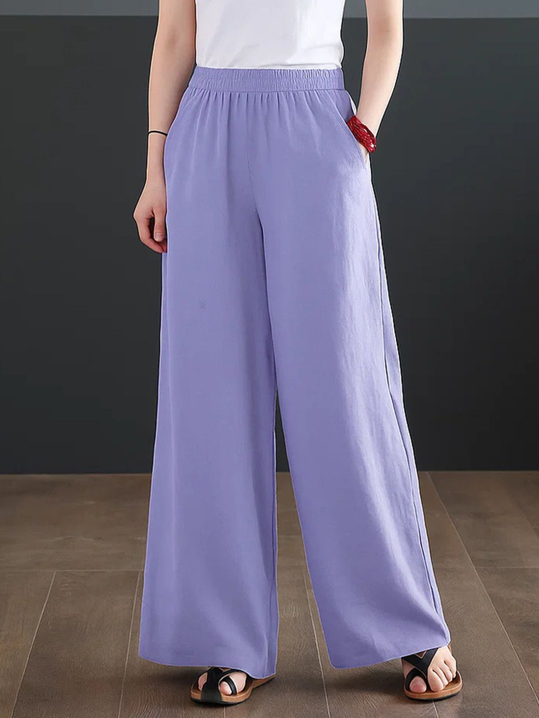 Kotty Women Solid Loose Fit High-Rise Trousers