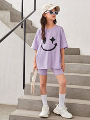 Kotty Girls Graphic Printed Round Neck Cotton Oversized T-shirt