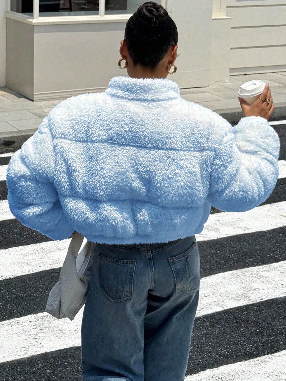 Kotty Women Mock Collar Self Design Open Front Jacket