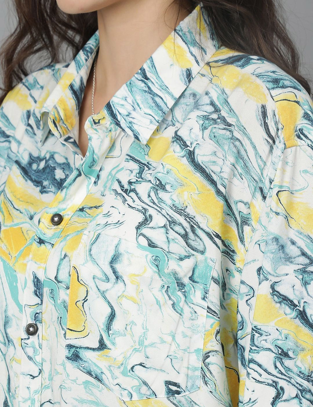 Kotty Women Spread Collar Floral Printed Cotton Oversized Casual Shirt