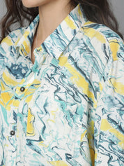 Kotty Women Spread Collar Floral Printed Cotton Oversized Casual Shirt