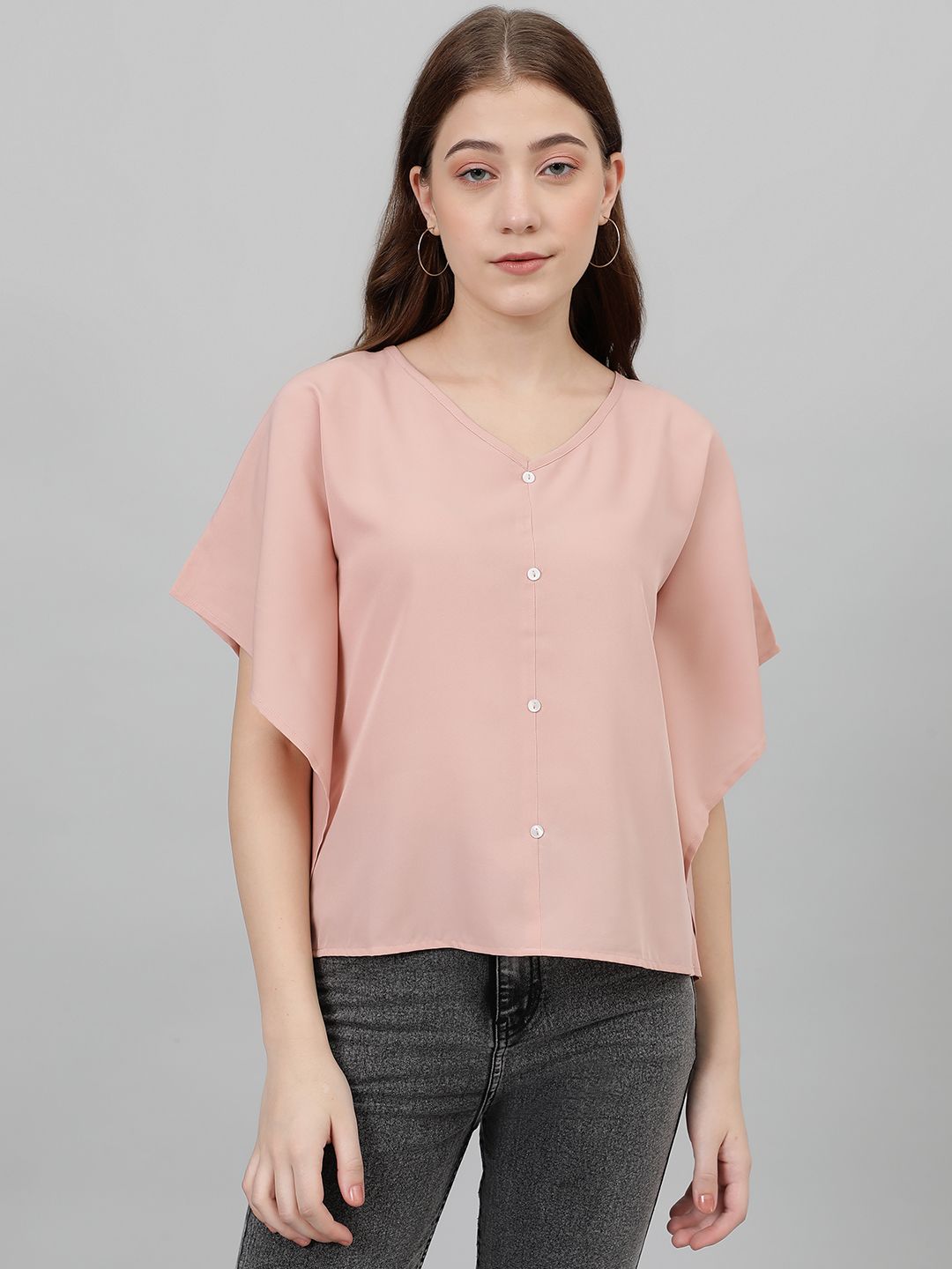 Kotty Women Flared Sleeve Crepe Boxy Top