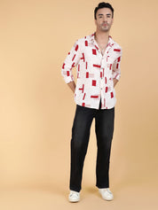 Kotty Men Relaxed Spread Collar Graphic Printed Cotton Casual Shirt