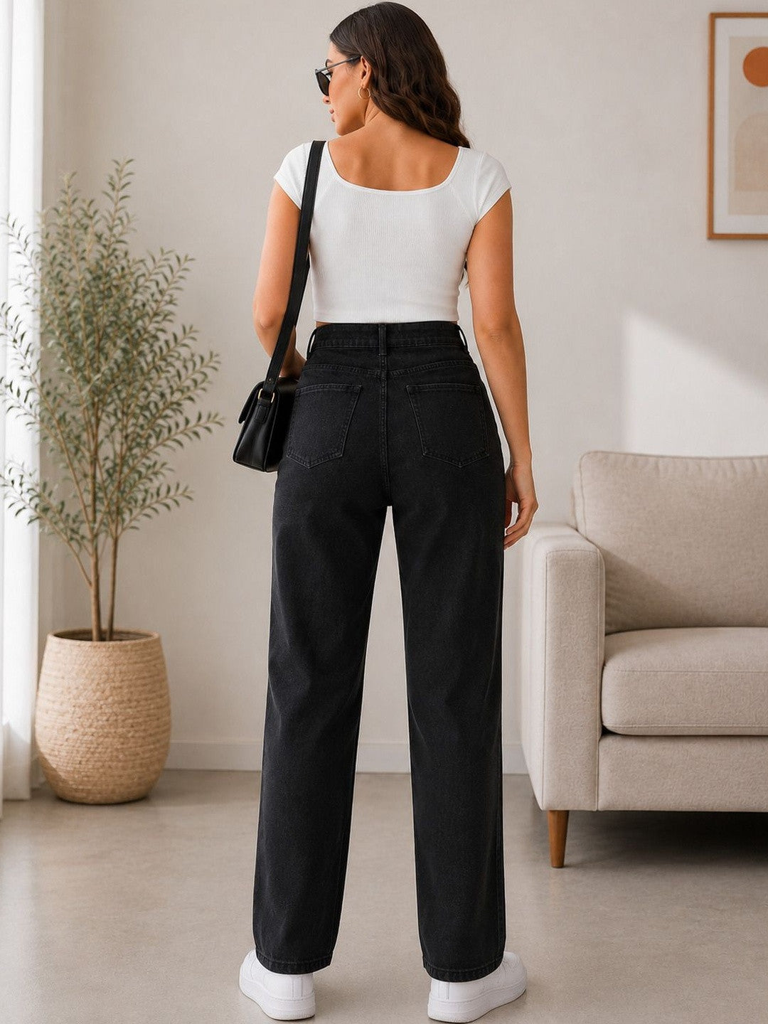 Women's Black High-Waisted Wide-Leg Jeans Online