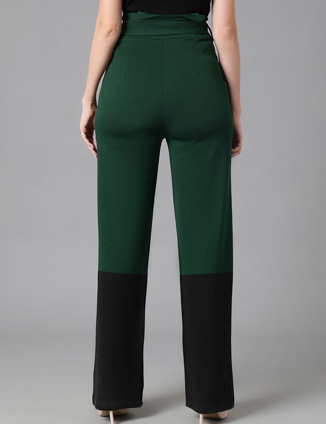 Kotty Women Colourblocked Relaxed Straight Leg High-Rise Trousers
