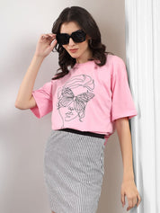 Kotty Abstract Printed Round Neck Cotton T-shirt