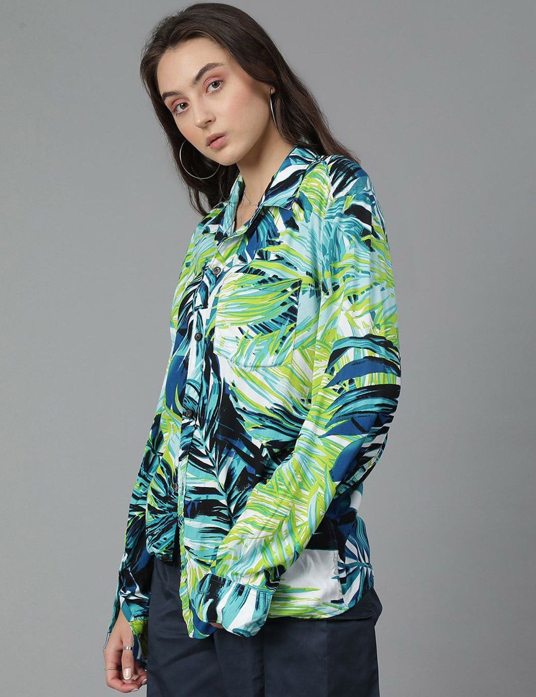 Kotty Women Spread Collar Floral Printed Cotton Oversized Casual Shirt