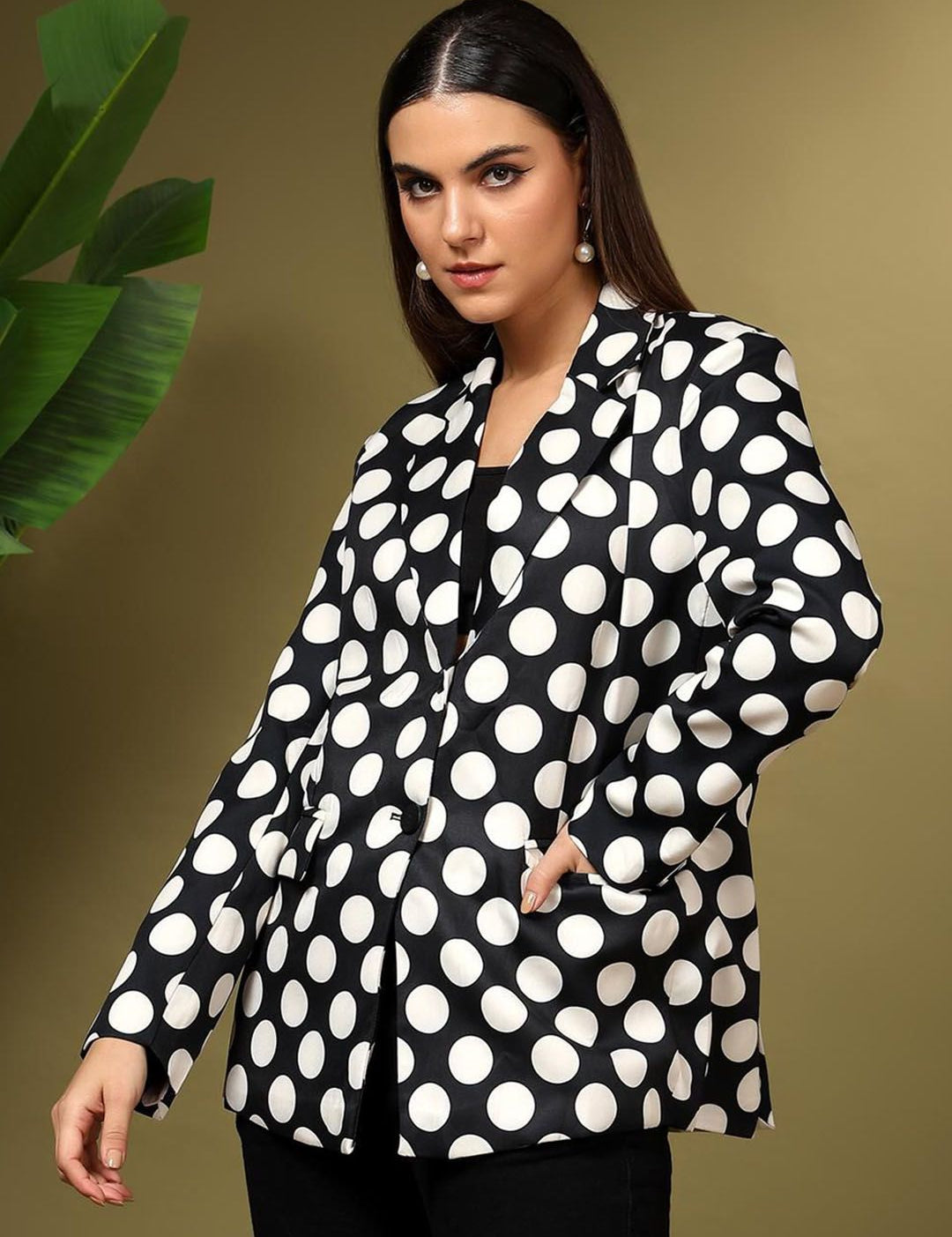 Kotty Printed Notched Lapel Single Breasted Blazer