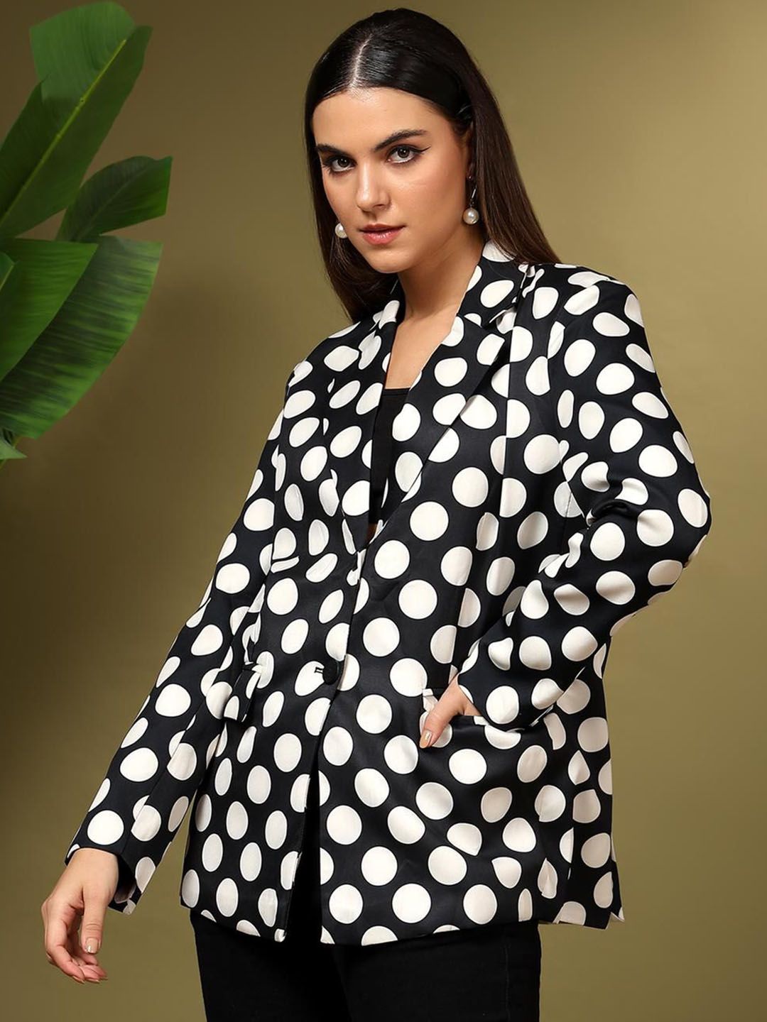 Kotty Printed Notched Lapel Single Breasted Blazer