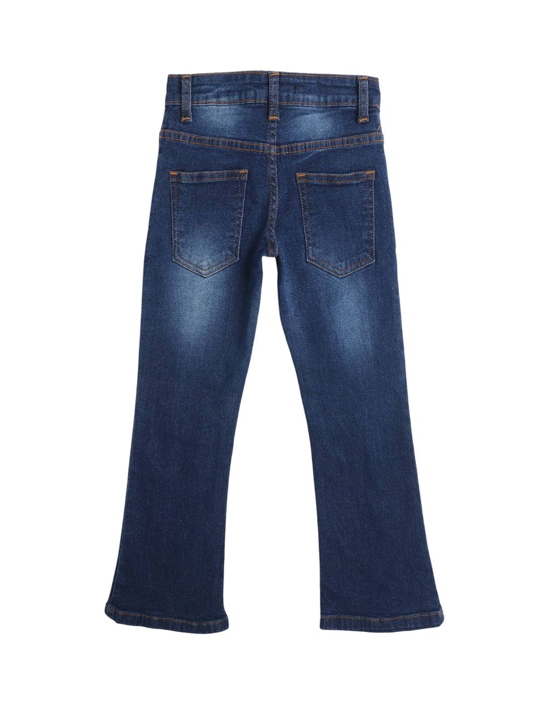 Kotty Girls Bootcut High-Rise Light Fade Stretchable Cotton Jeans With Ankle Slit