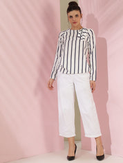 Kotty Women Vertical Striped Round Neck  Top