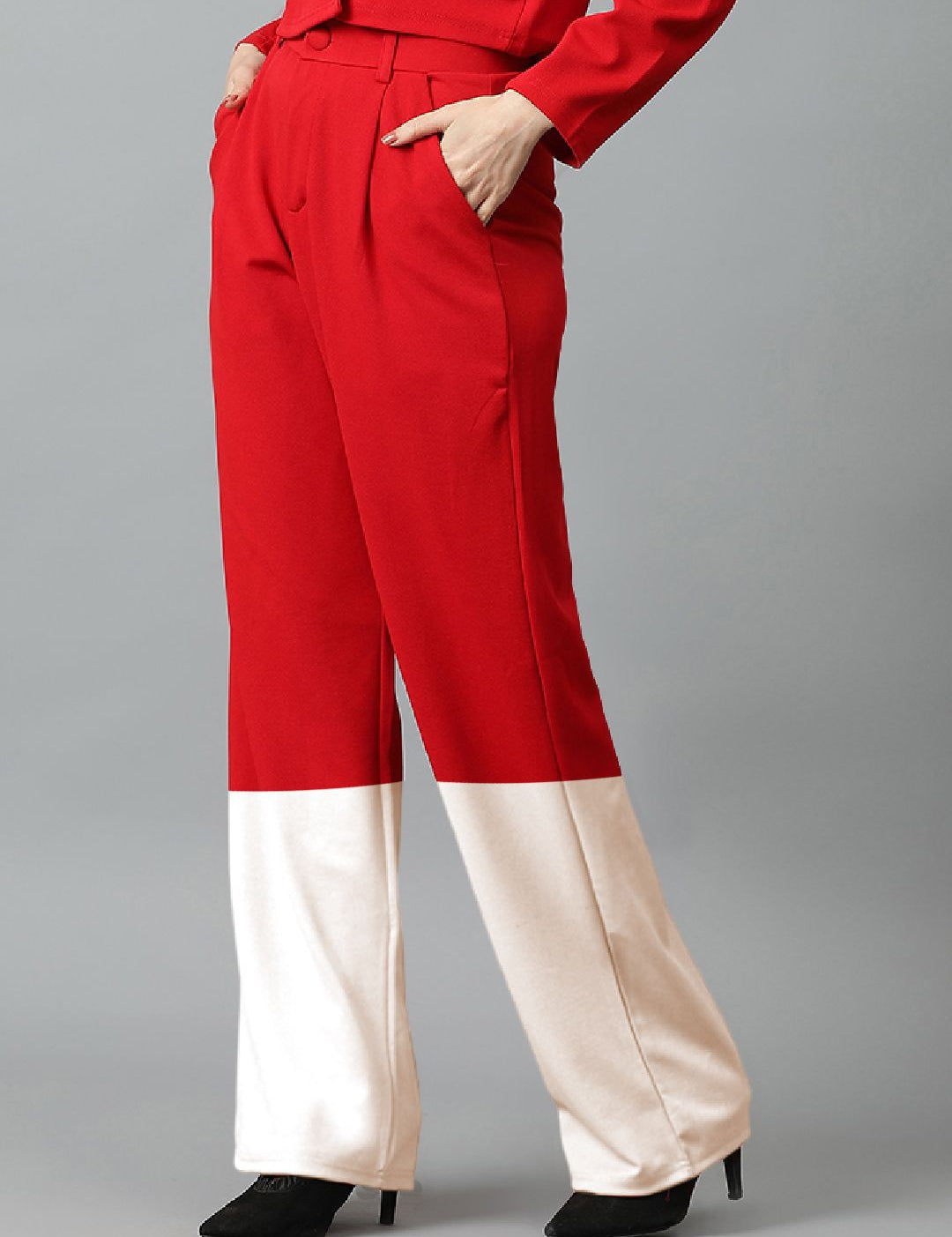Kotty Women Colourblocked High-Rise Easy Wash Trousers