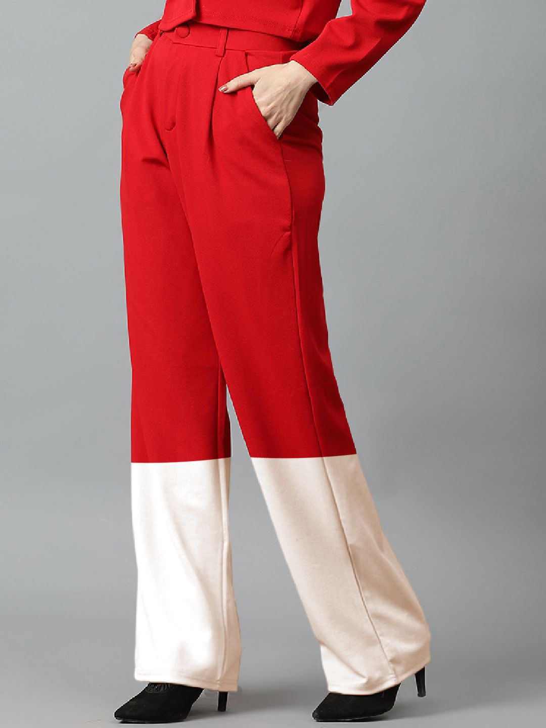 Kotty Women Colourblocked High-Rise Easy Wash Trousers
