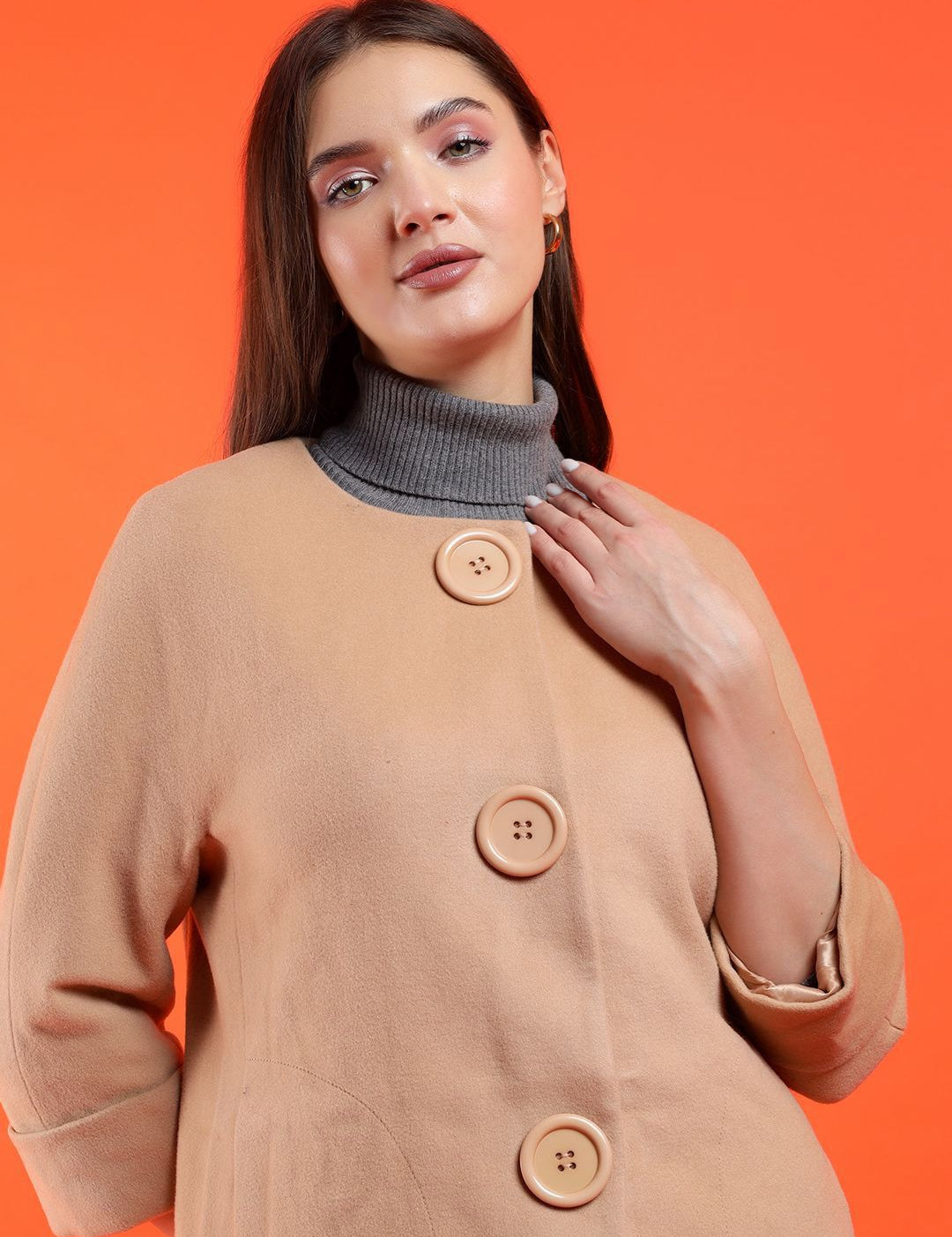 Kotty Band Collar Long Sleeves Overcoat