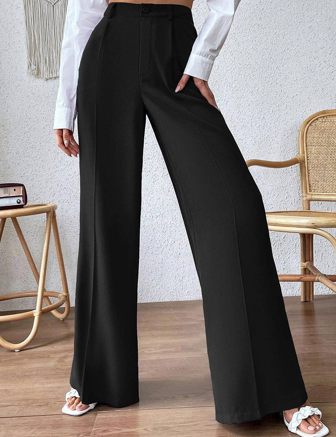 KOTTY Basics Women Relaxed Straight Leg High-Rise Easy Wash Trousers