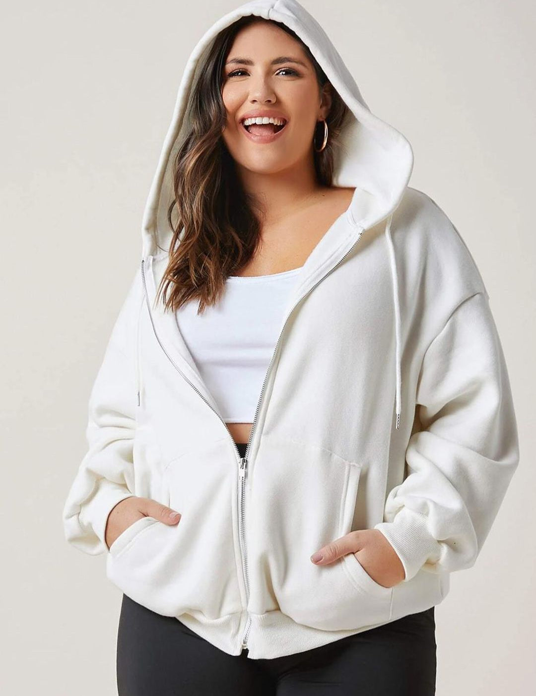 Kotty Plus Size Hooded Fleece Front-Open Sweatshirt