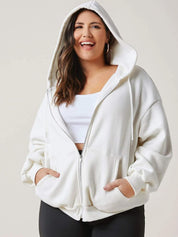 Kotty Plus Size Hooded Fleece Front-Open Sweatshirt