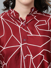 Kotty Maroon Abstract Printed Casual Shirt