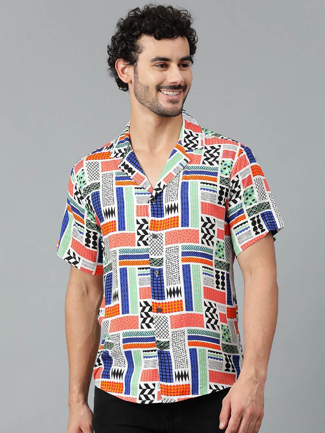 Kotty Men Cuban Collar Abstract Printed Casual Shirt