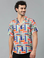 Kotty Men Cuban Collar Abstract Printed Casual Shirt