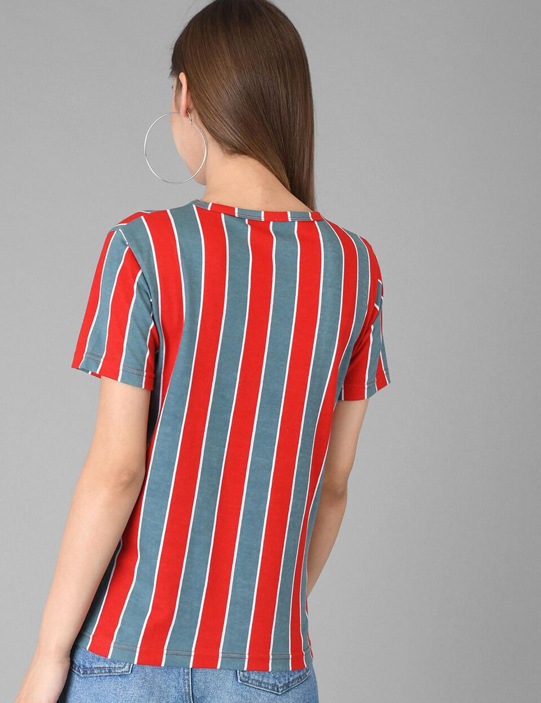 Kotty Striped Round Neck Cotton T-shirt