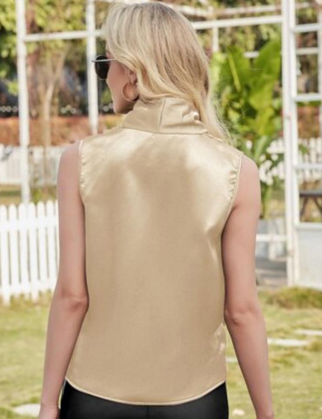 Kotty Beige Shawl Collar Satin Top