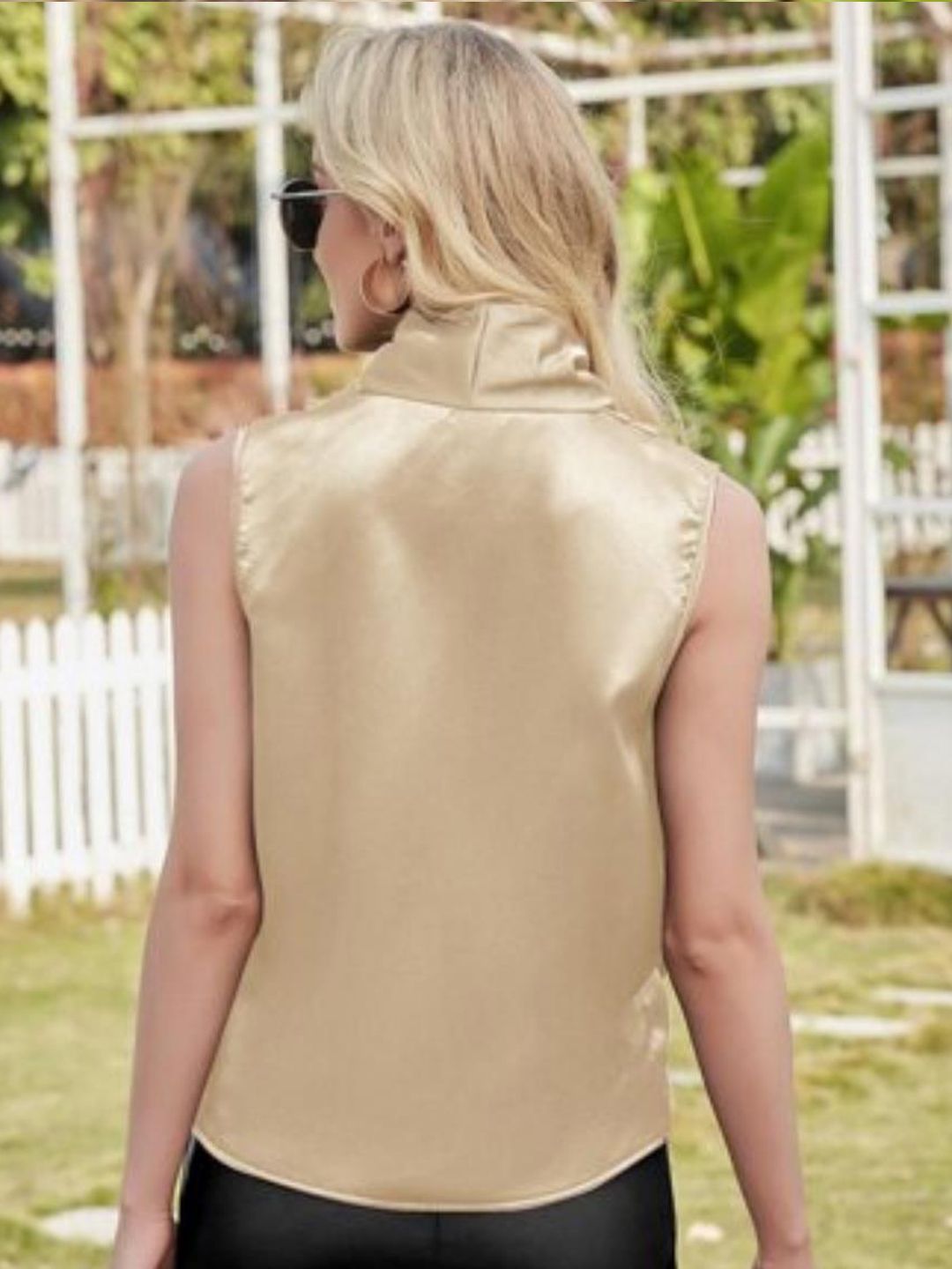 Kotty Beige Shawl Collar Satin Top