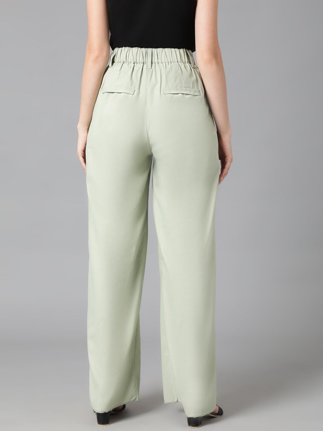 Kotty Women Green Relaxed Straight Leg High-Rise Easy Wash Pleated Trousers