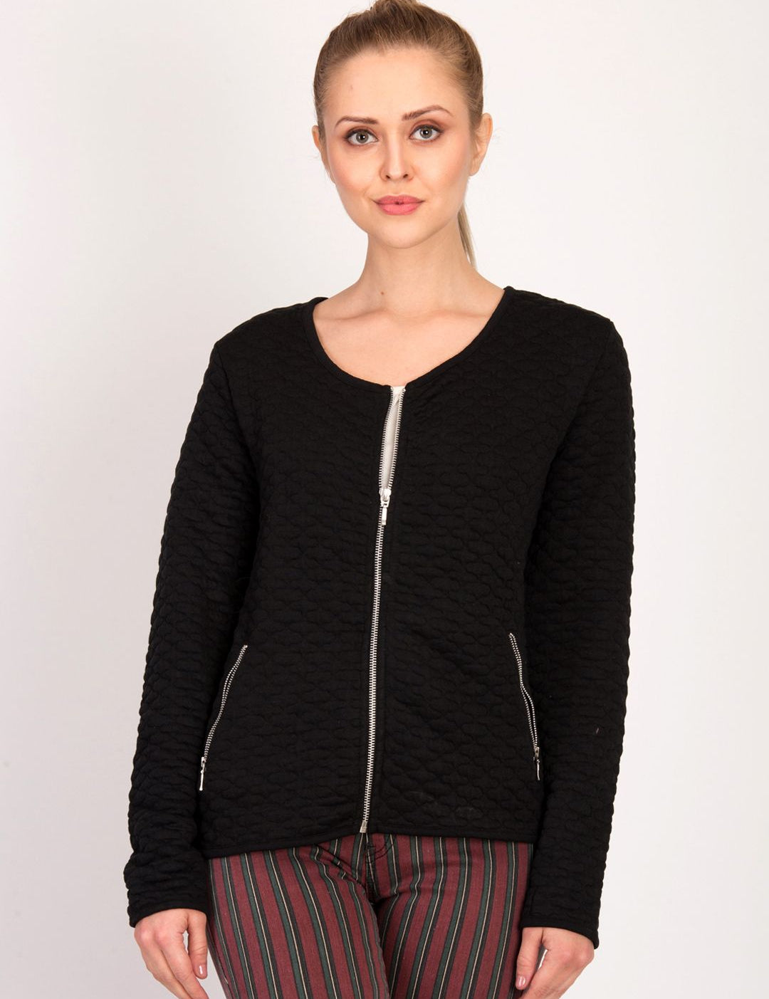 Kotty Women Black Self Design Open Front Jacket