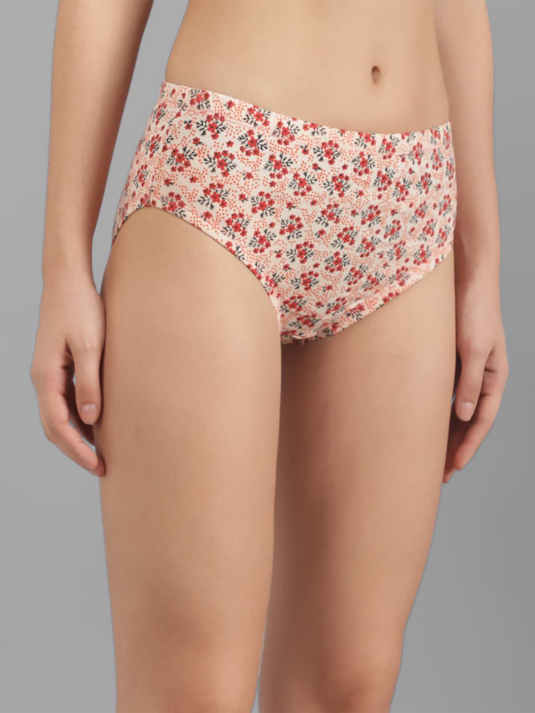 Kotty Women Beige & Red Floral Printed Cotton Hipster Briefs KTTWOMENSPANTY379