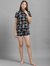 Kotty Women Black & White Printed Night Suit
