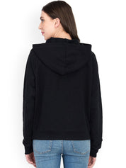 Kotty Women Black Printed Hooded Sweatshirt
