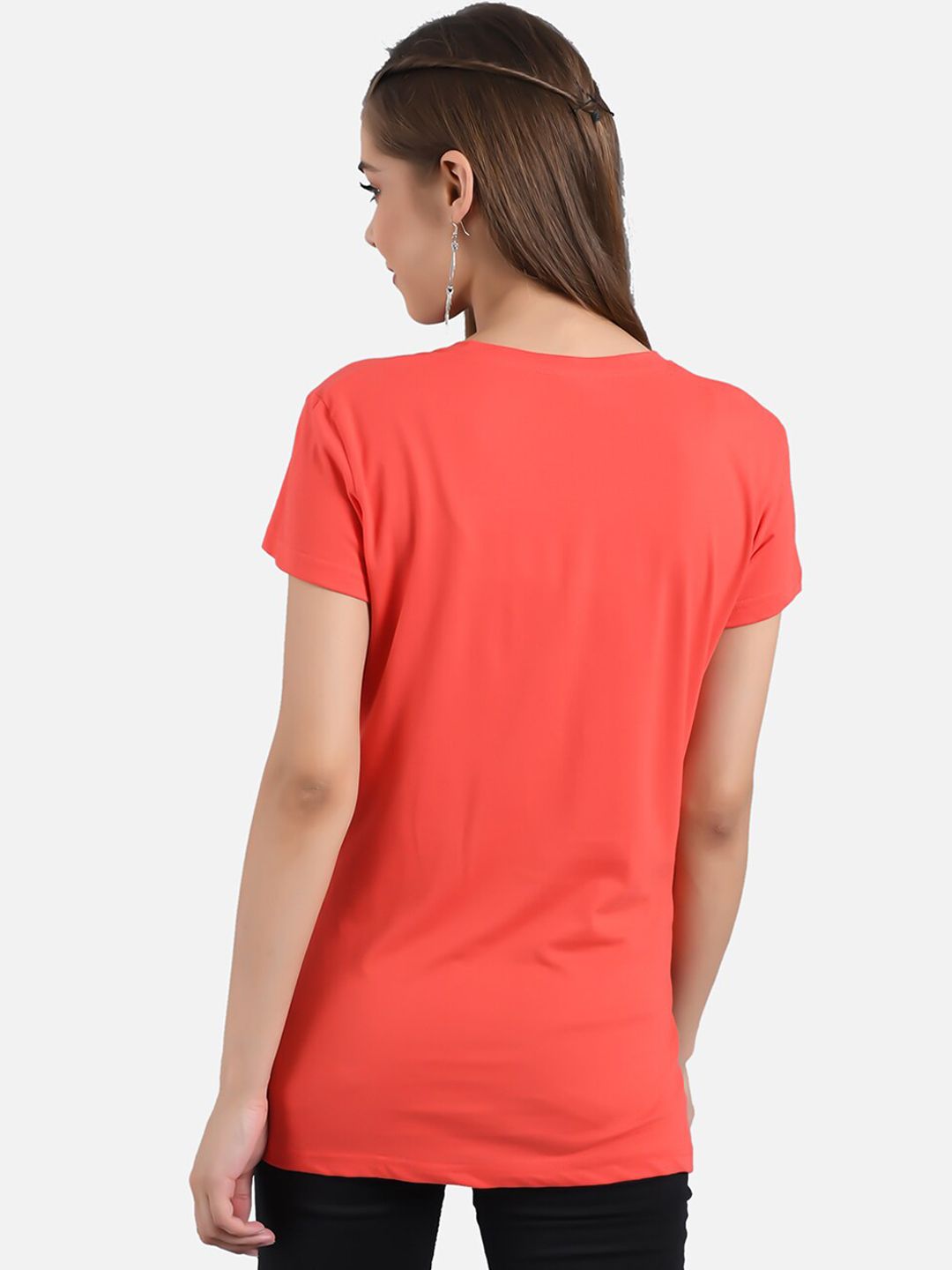 Kotty Women Pink & Orange Set of 2 Printed Round Neck T-shirts