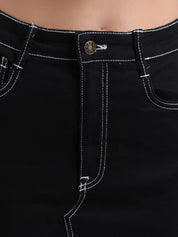 Kotty Women Black Solid Denim Straight Skirt