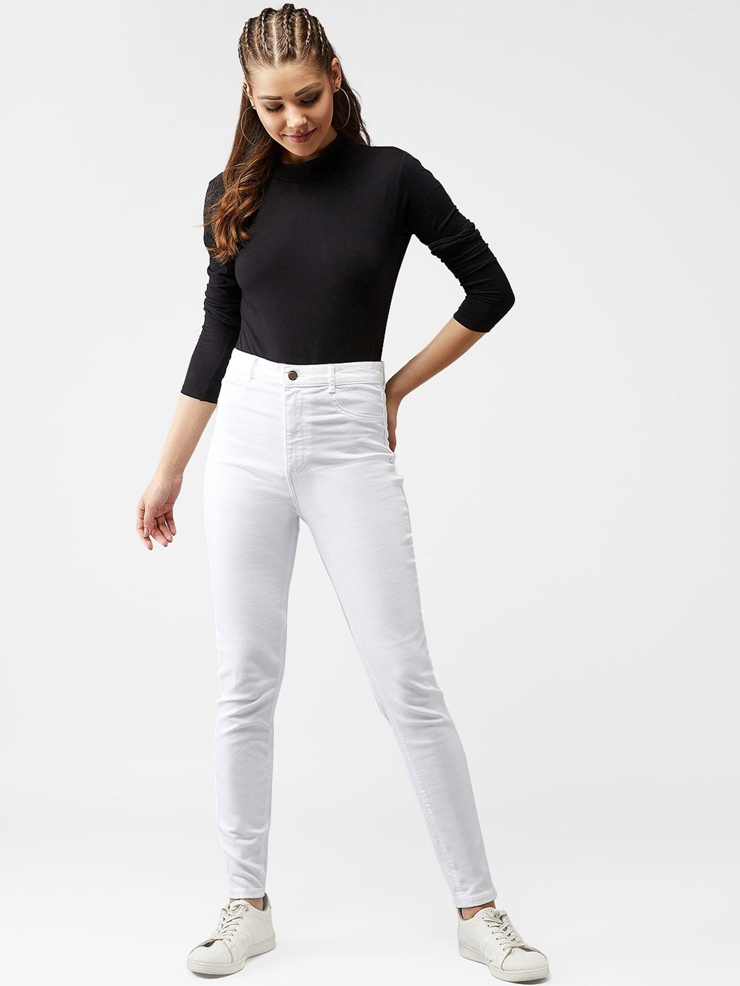 Kotty Women White Skinny Fit High-Rise Clean Look Jeans