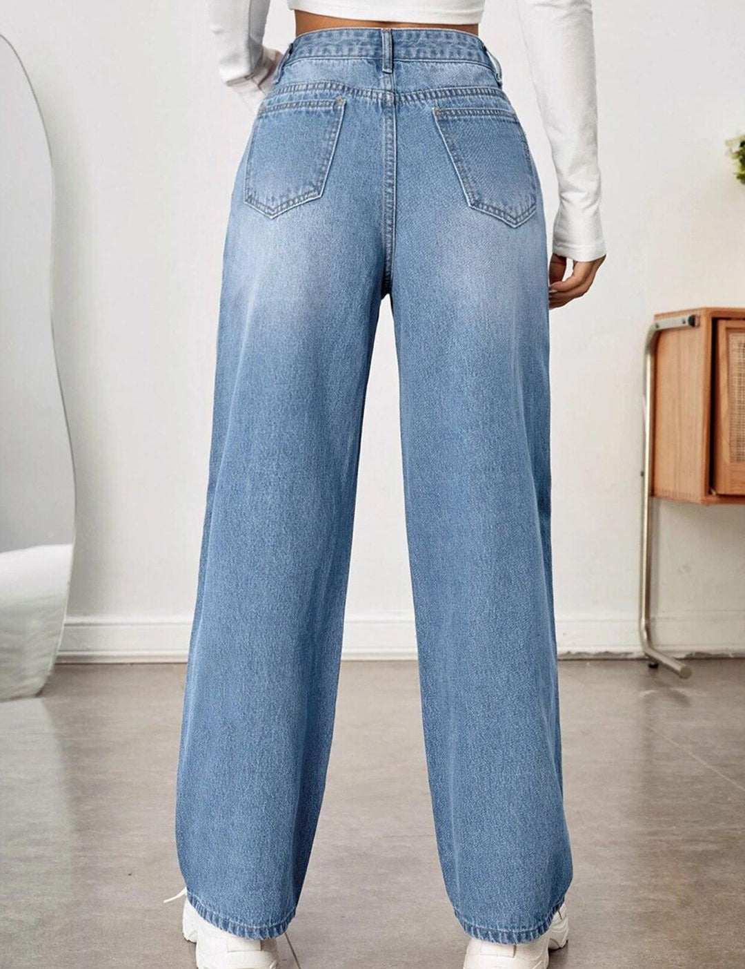 Kotty Women Jean Wide Leg Heavy Fade High-Rise Stretchable Jeans