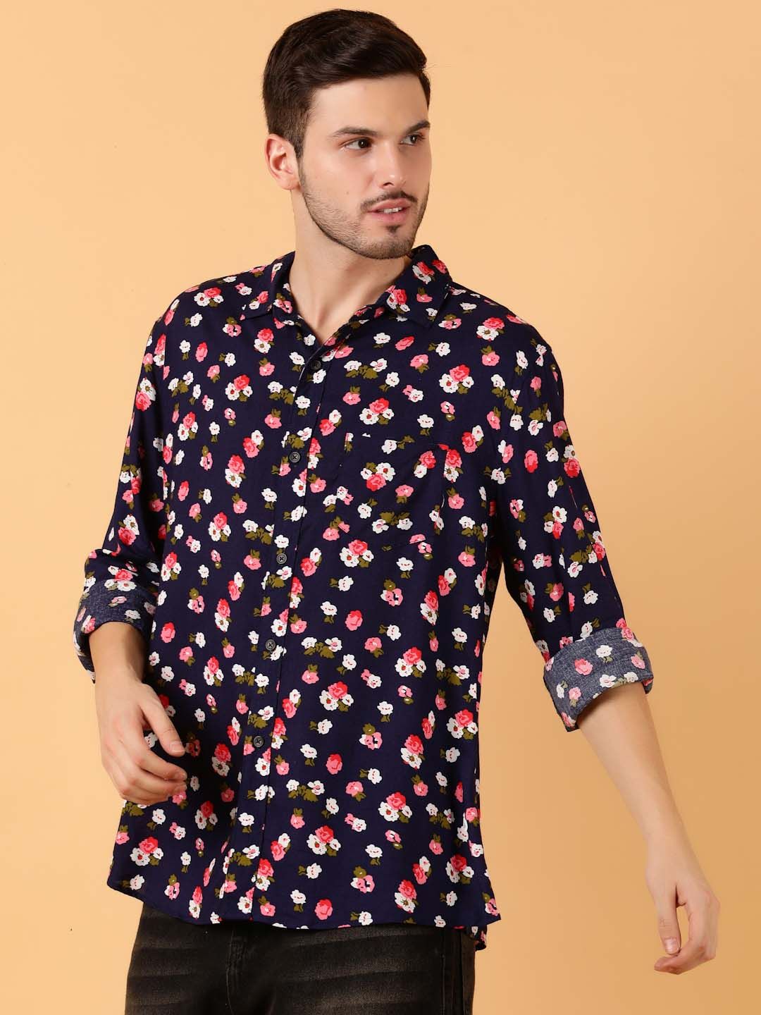 Kotty Men Relaxed Spread Collar Graphic Printed Cotton Casual Shirt