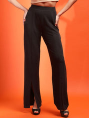 Kotty Women Solid Relaxed Straight Fit Mid-Rise Regular Trousers
