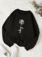 Kotty Round Neck Graphic Printed Fleece Sweatshirt