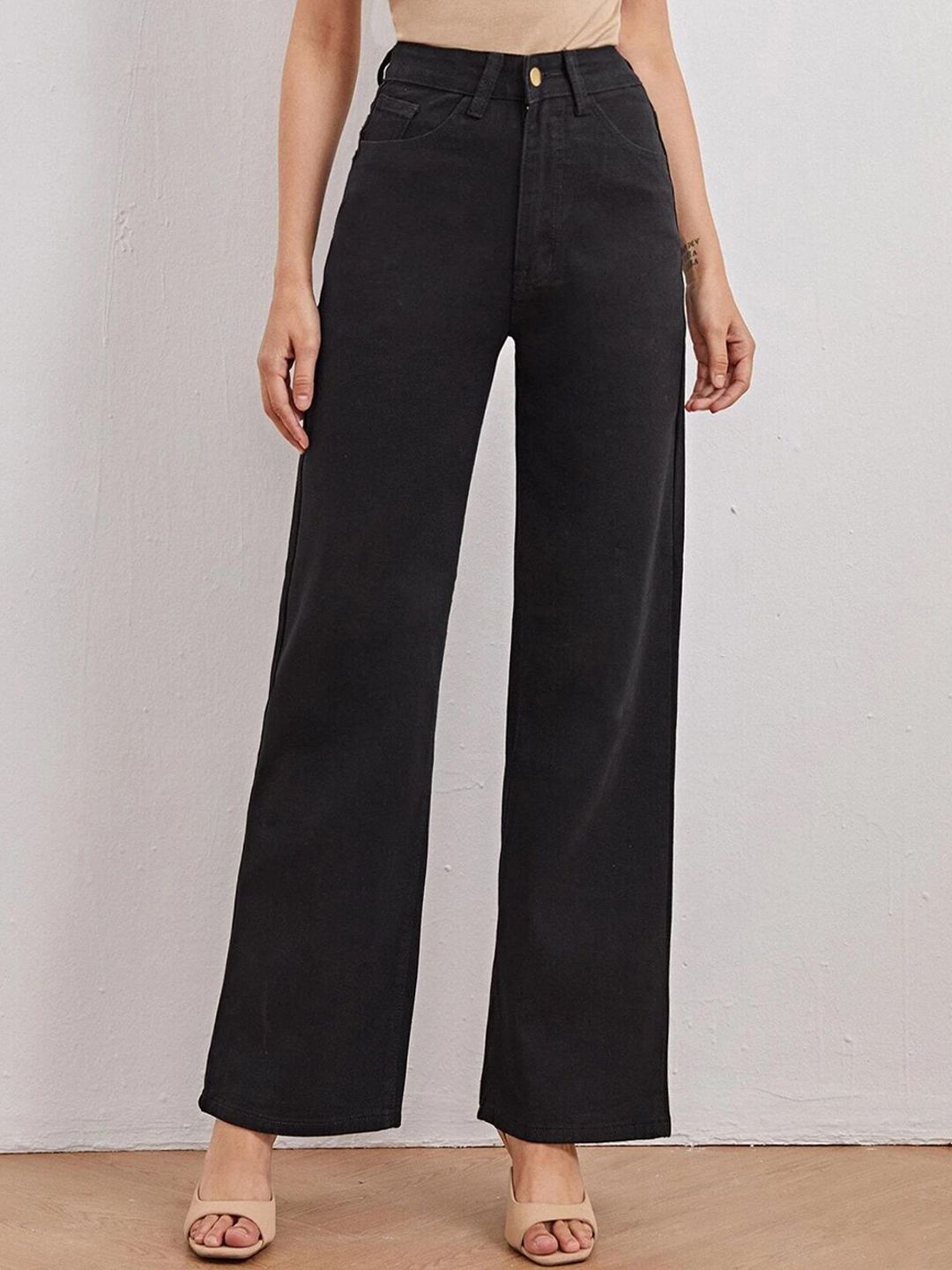 Kotty Women Black Jean Straight Fit High-Rise Stretchable Jeans