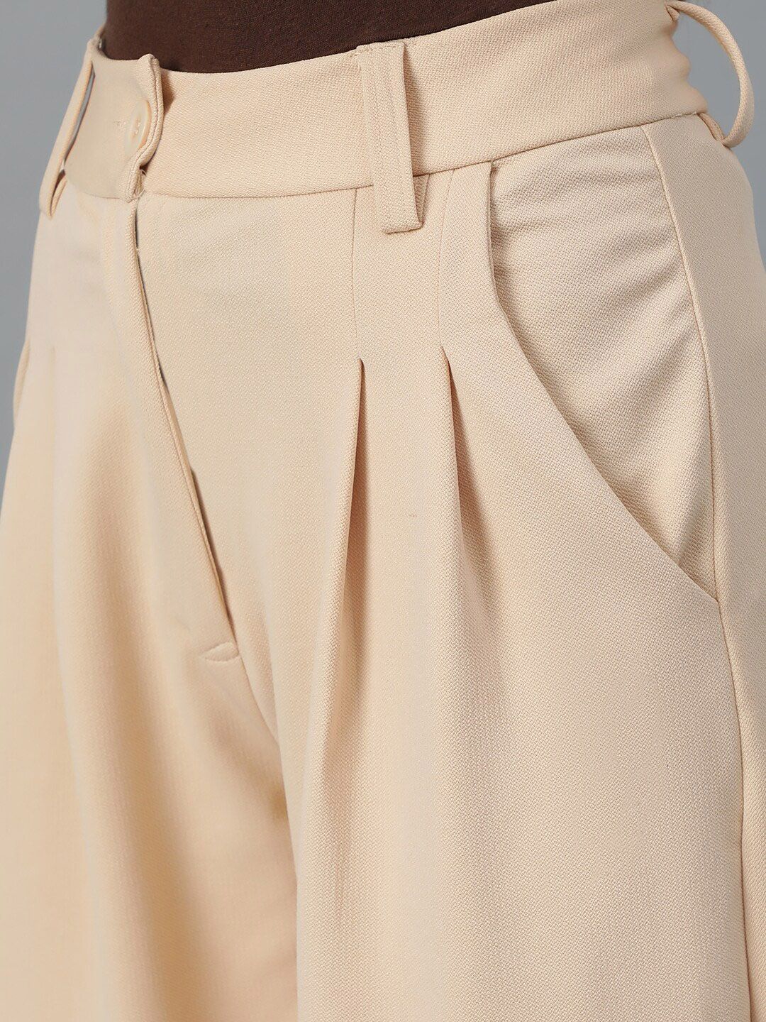 KOTTY BIZwear Women Beige Relaxed Straight Leg High-Rise Easy Wash Parallel Trousers