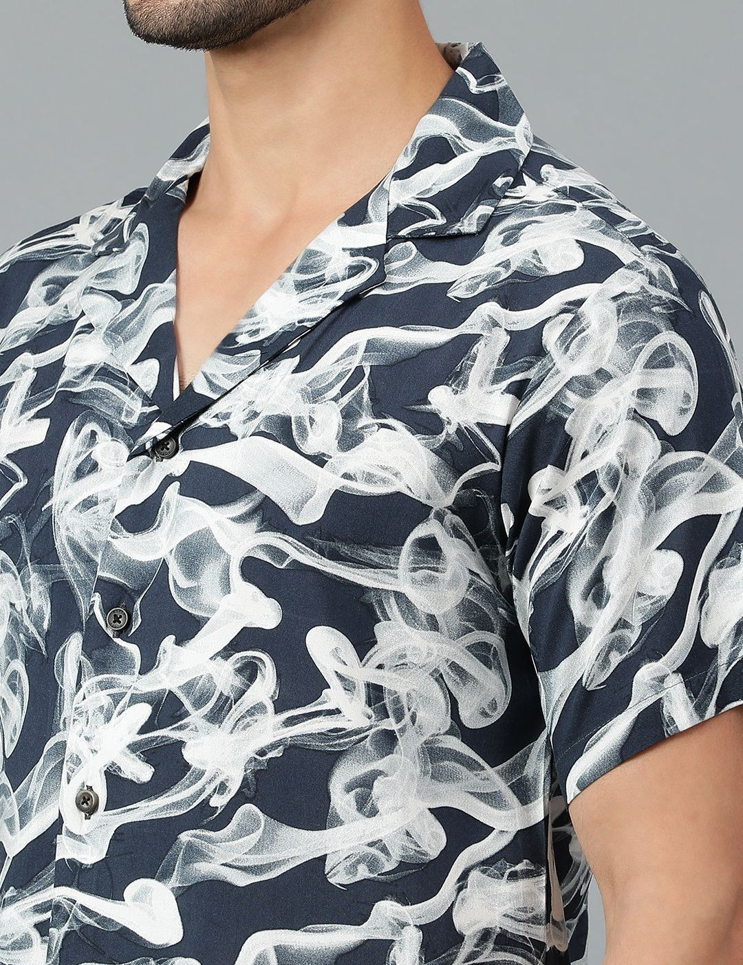 Kotty Men Cuban Collar Abstract Printed Casual Shirt