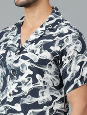 Kotty Men Cuban Collar Abstract Printed Casual Shirt