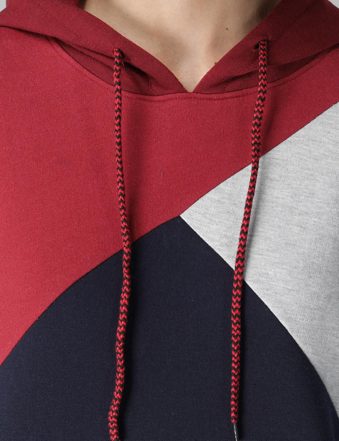 Kotty Women Maroon & Black Colourblocked Hooded Sweatshirt